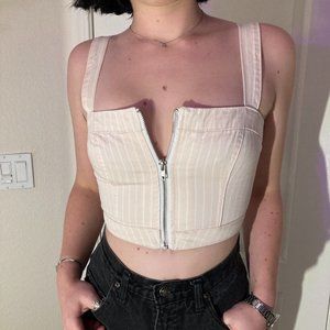 Zip Up Striped Crop Top